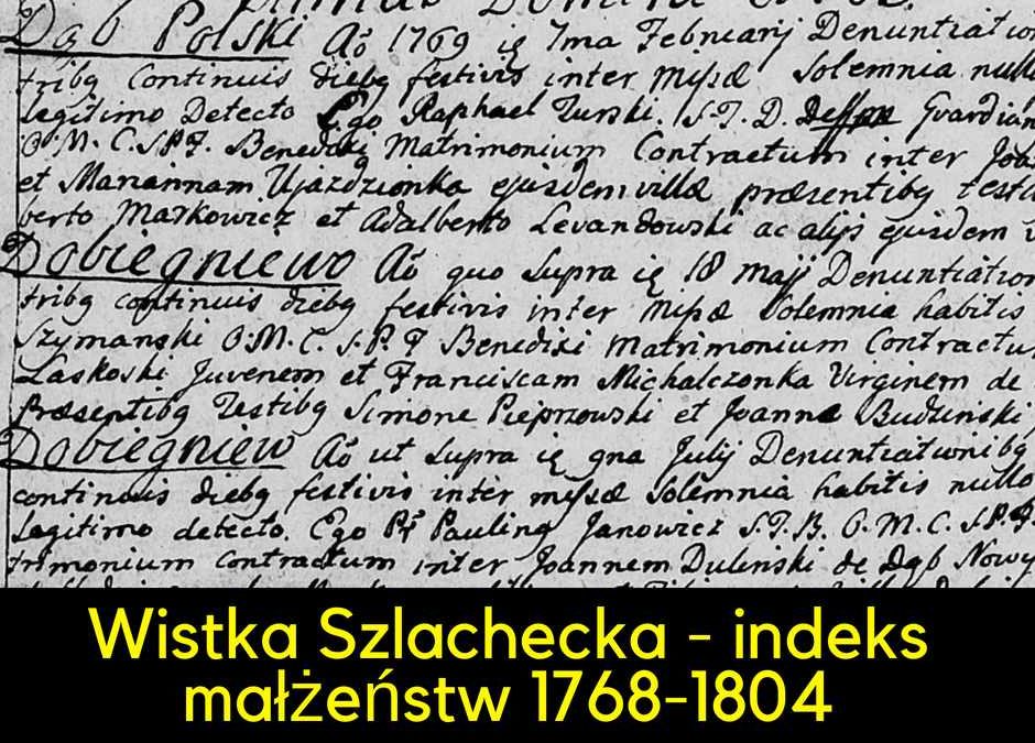 Parafia Wistka Szlachecka – indeks ślubów 1768-1804