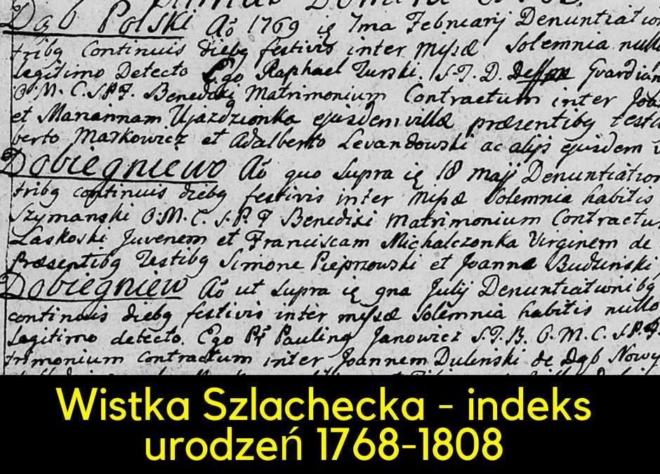 Parafia Wistka Szlachecka – indeks urodzeń 1768-1808